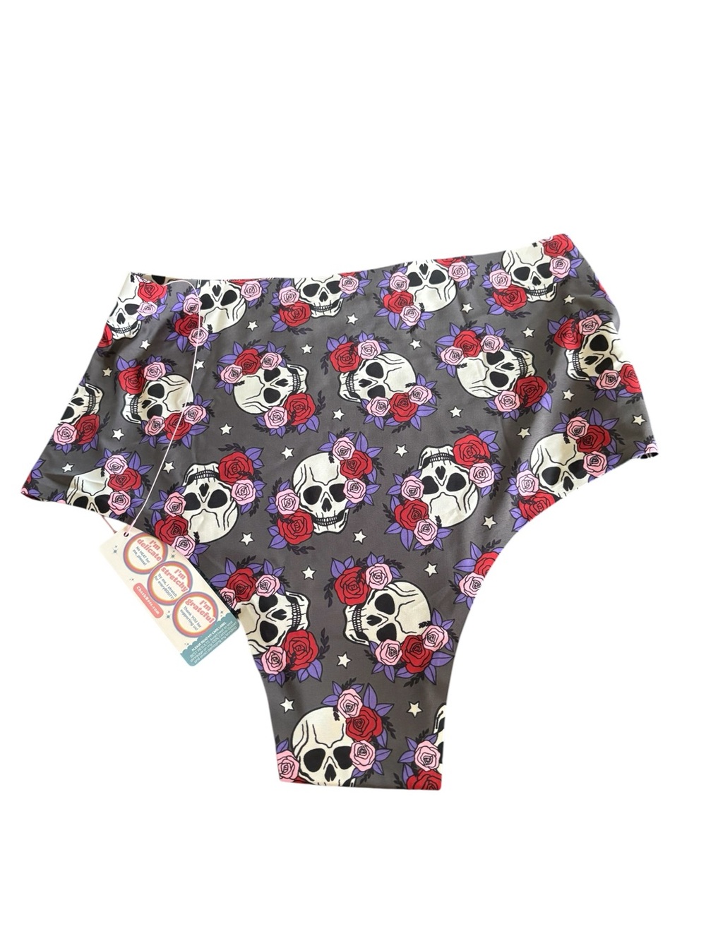 Cheek Boss Skulls & Roses Brief Panty Sz L Stretchy Buttery Soft No Show Lines